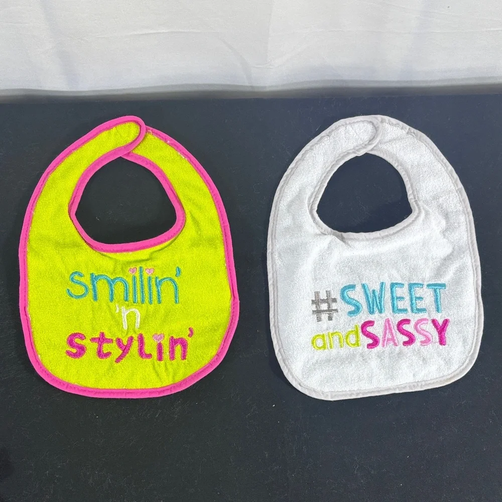 Baby Bib Set - Pink, Lime, White, Blue - Assorted Cute Prints